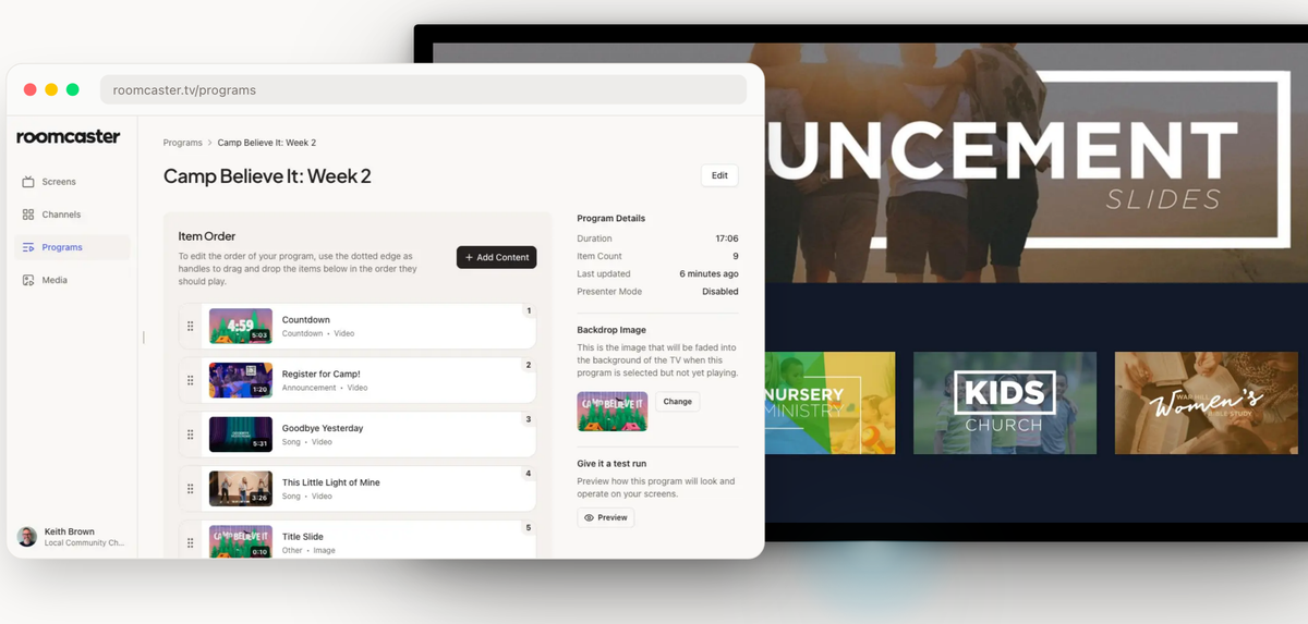 Roomcaster: Multi-room video for churches